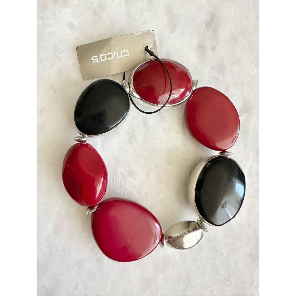 Chicos Black and red stretch bead bracelet ￼